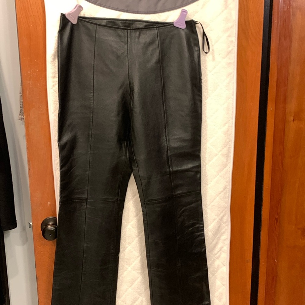 Genuine leather flare leg pants. Size 8 side zipper.
